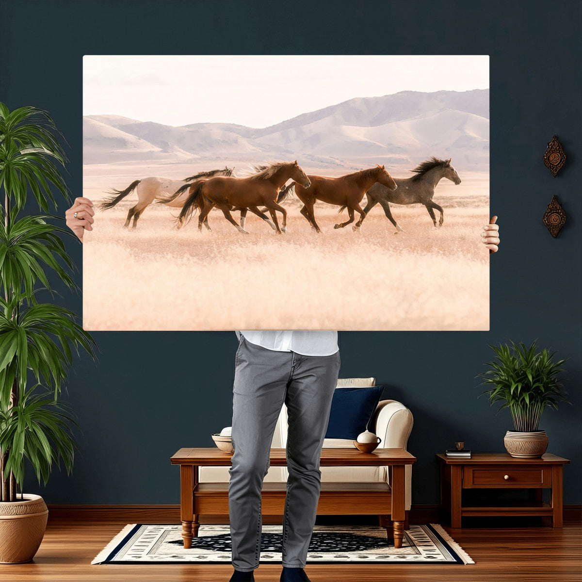Wild Horse Wall Art Canvas Print – Framed Rustic Western Art