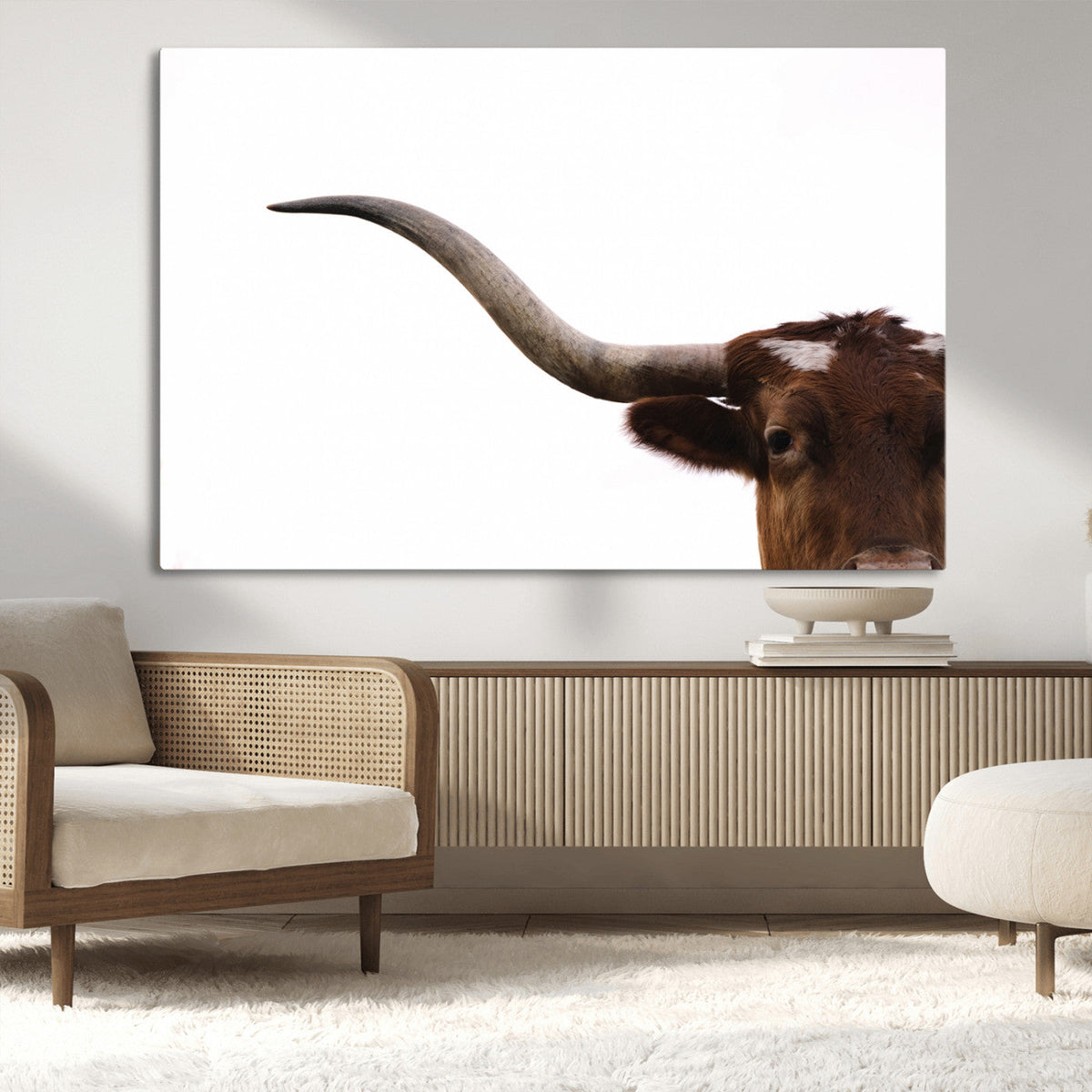Texas Longhorn Wall Art Canvas Print – Framed Minimalist Cow