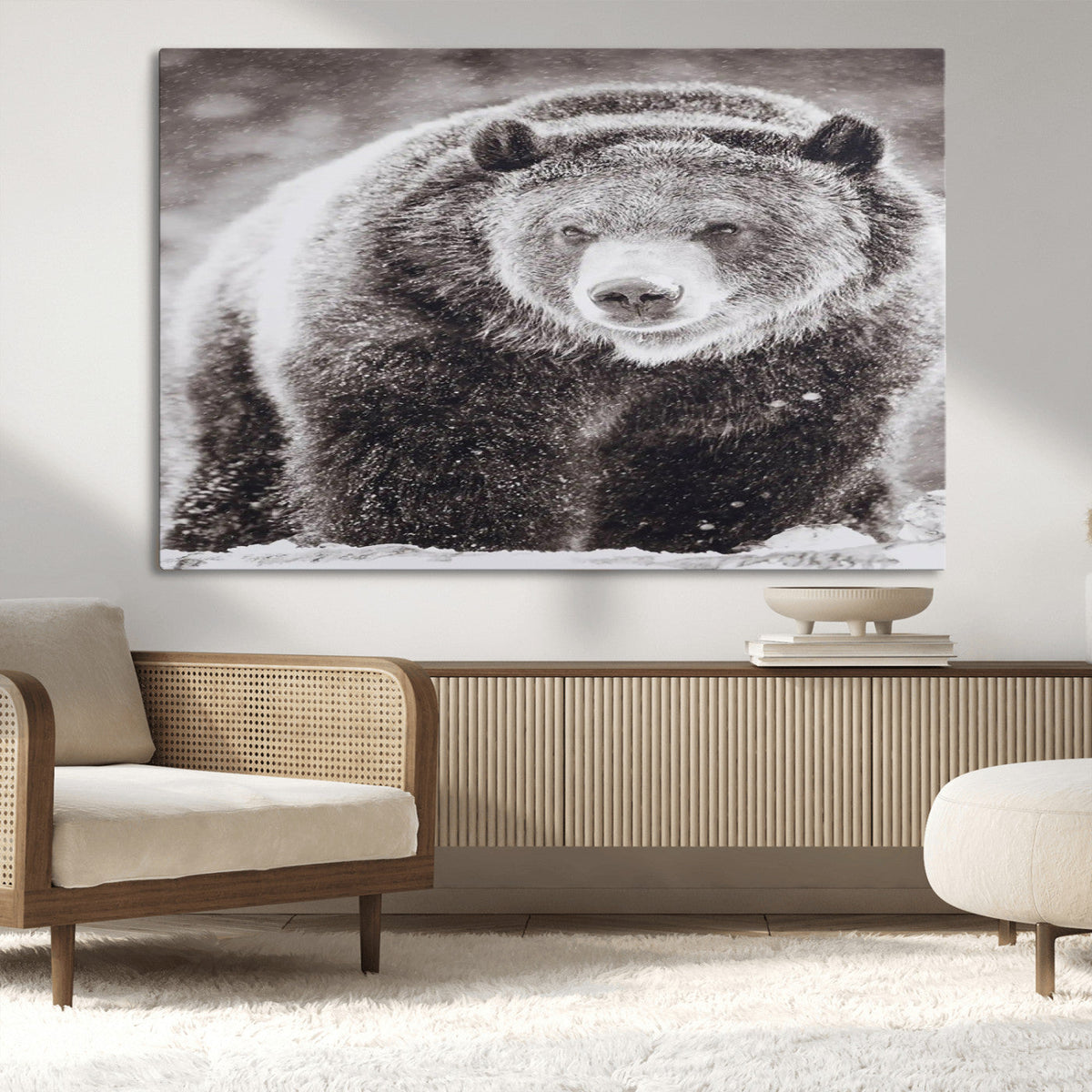Grizzly Bear Wall Art Canvas Print – Framed Rustic Lodge Art