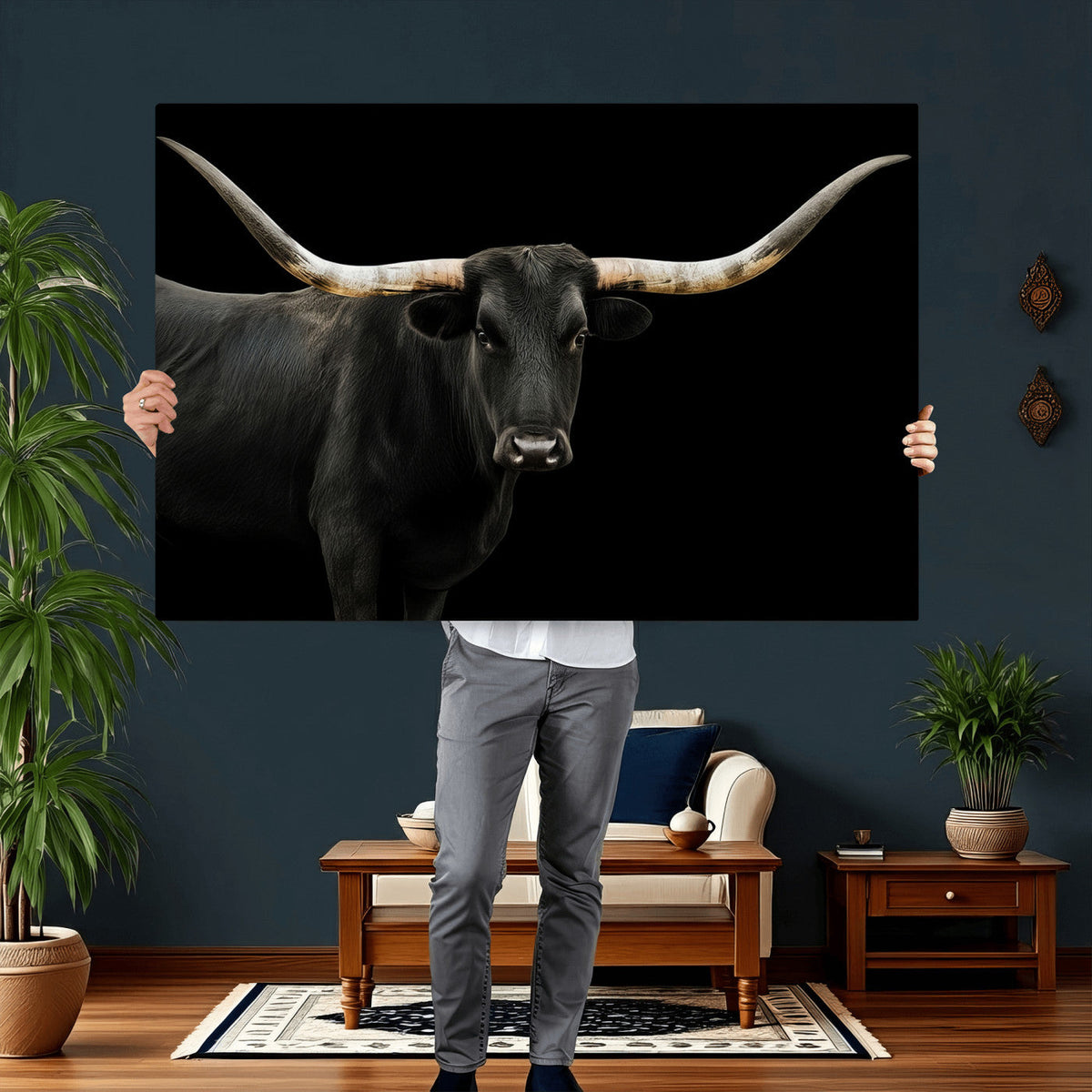 Longhorn Cattle Wall Art Canvas Print – Framed Texas Ranch
