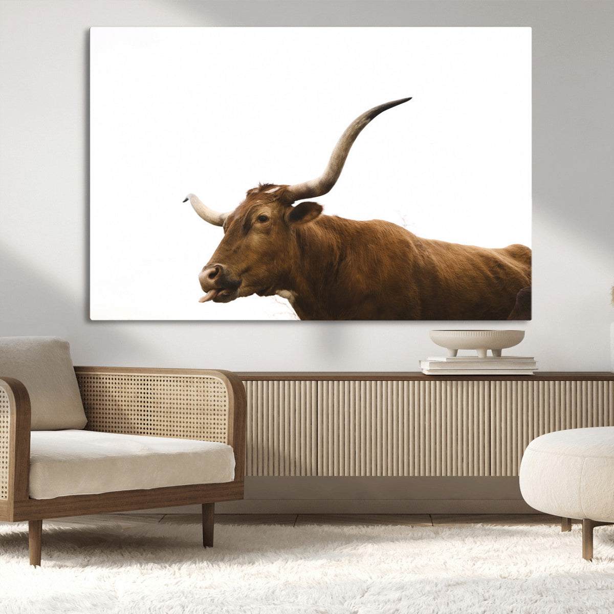 Longhorn Cow Wall Art Canvas Print – Framed Rustic Animal