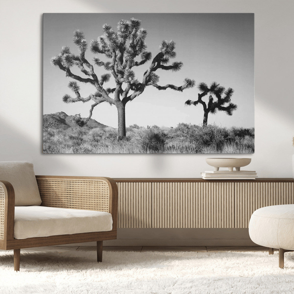 Joshua Tree Wall Art Canvas Print – Framed Monochrome Desert