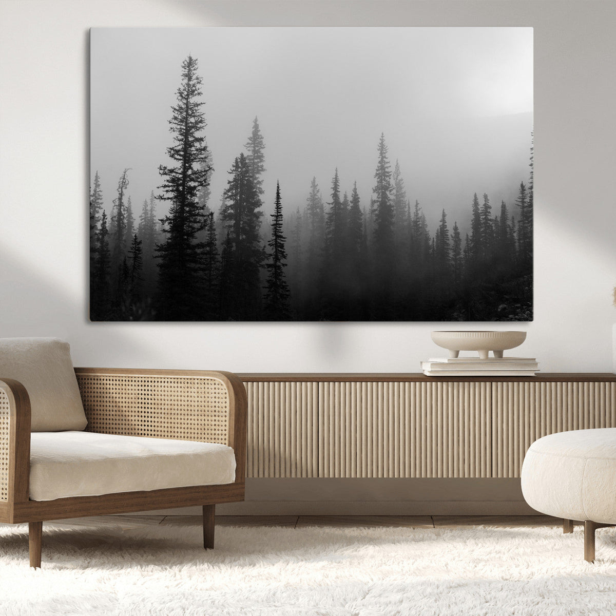 Misty Pines Wall Art Canvas Print – Framed Woodland