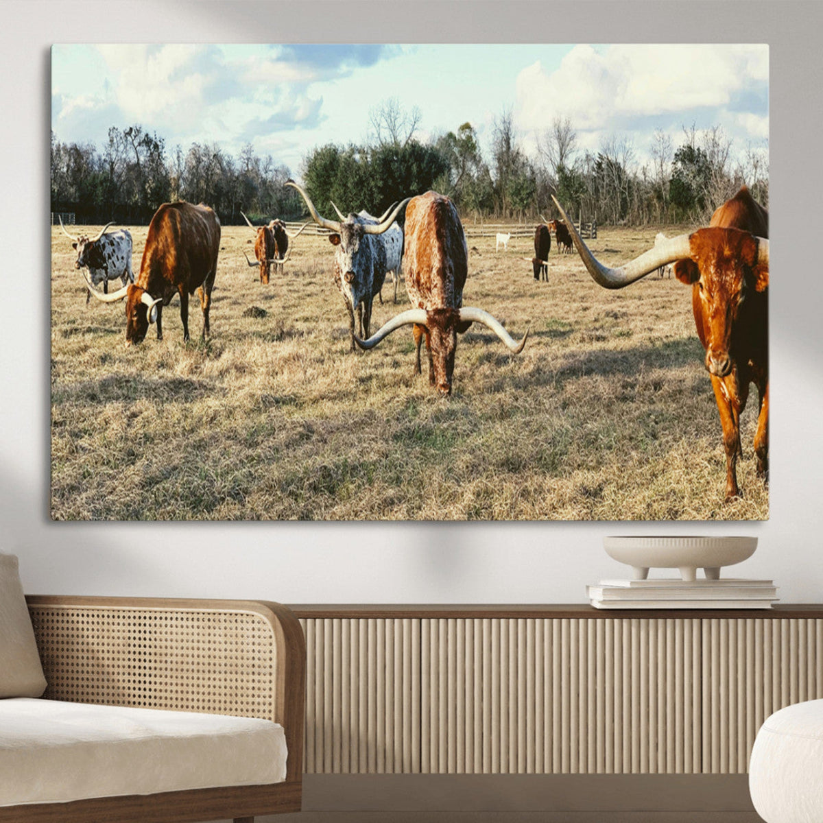 Texas Longhorns Wall Art Canvas Print – Framed Rustic Farm