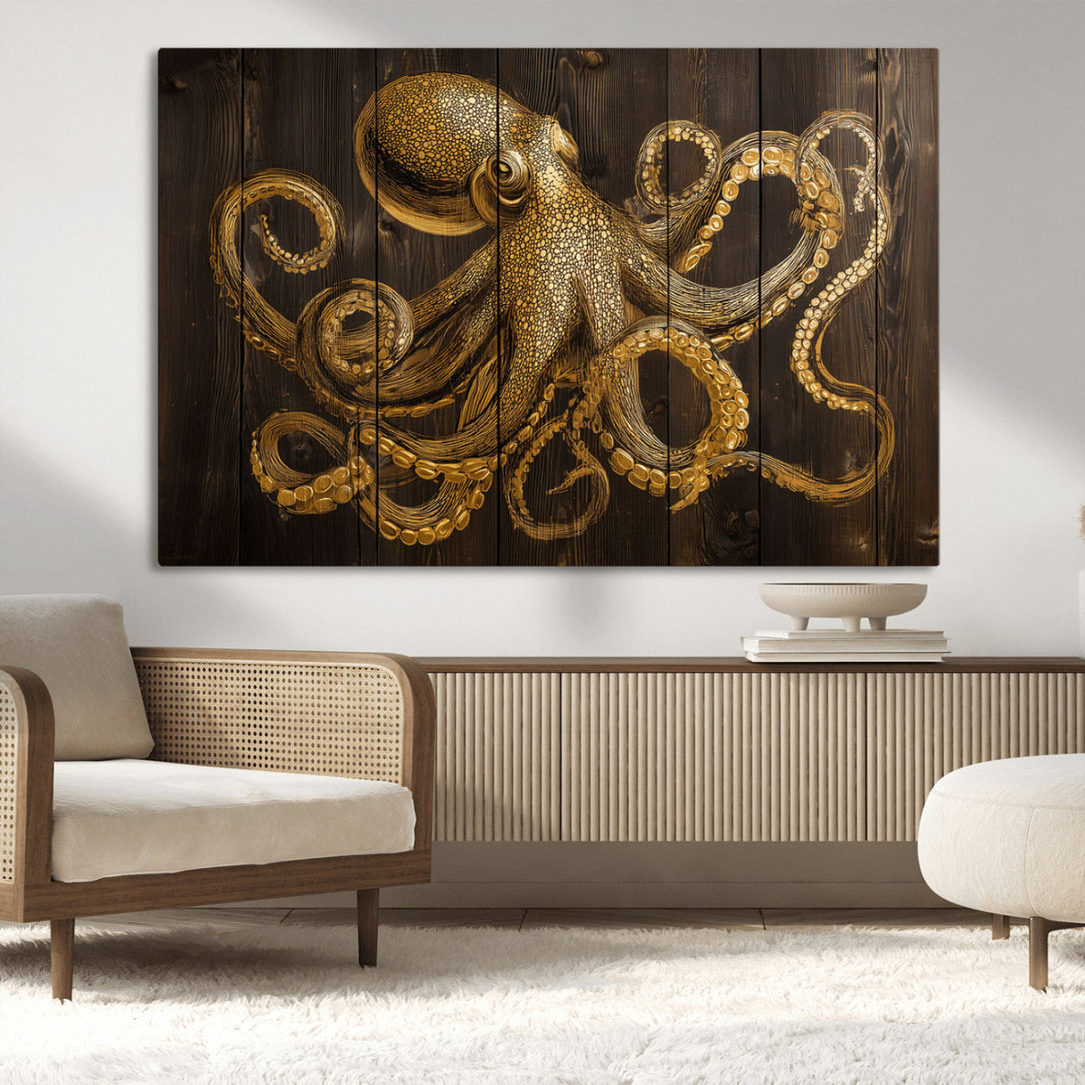 Octopus Wall Art Canvas Print – Wooden Art Sea Creature
