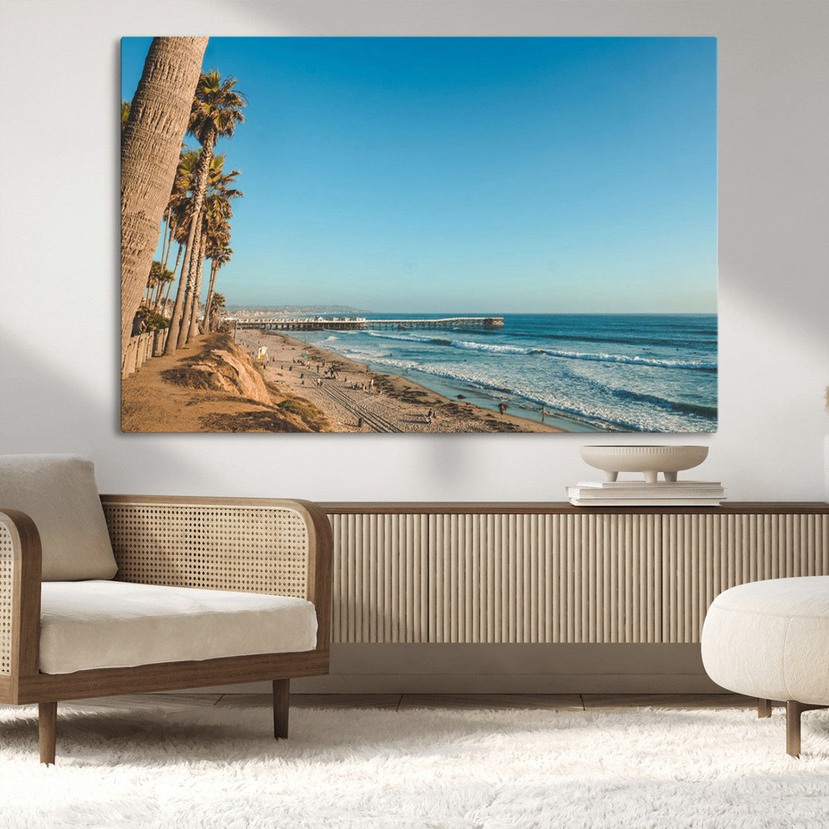 Scenic Beach Wall Art Canvas Print – Tall Palm Trees, Sandy