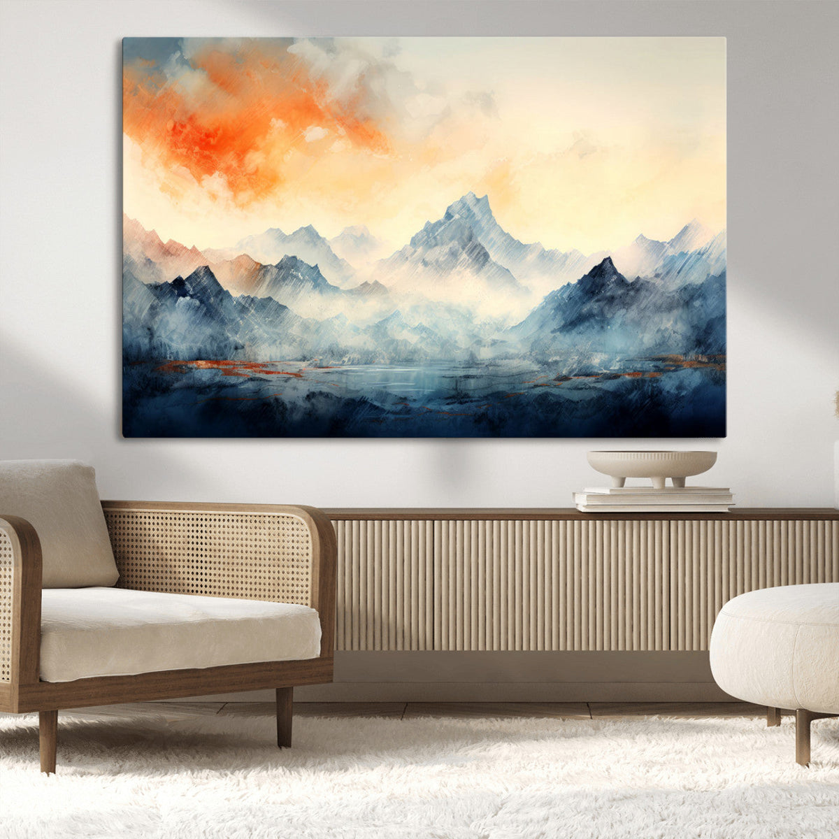 Warm Clouds Abstract Mountain Wall Art Canvas Print