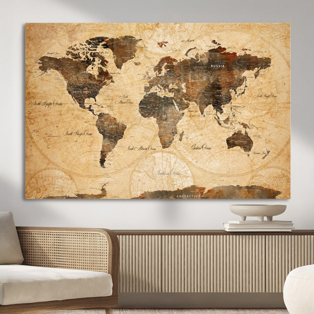 Push Pin World Map Canvas Print – Travel Tracker Wall Art
