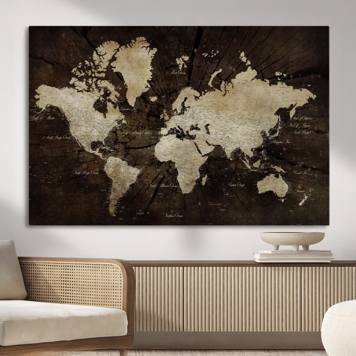 World Map Wall Art Canvas Print – Framed Travel Map Wall Art