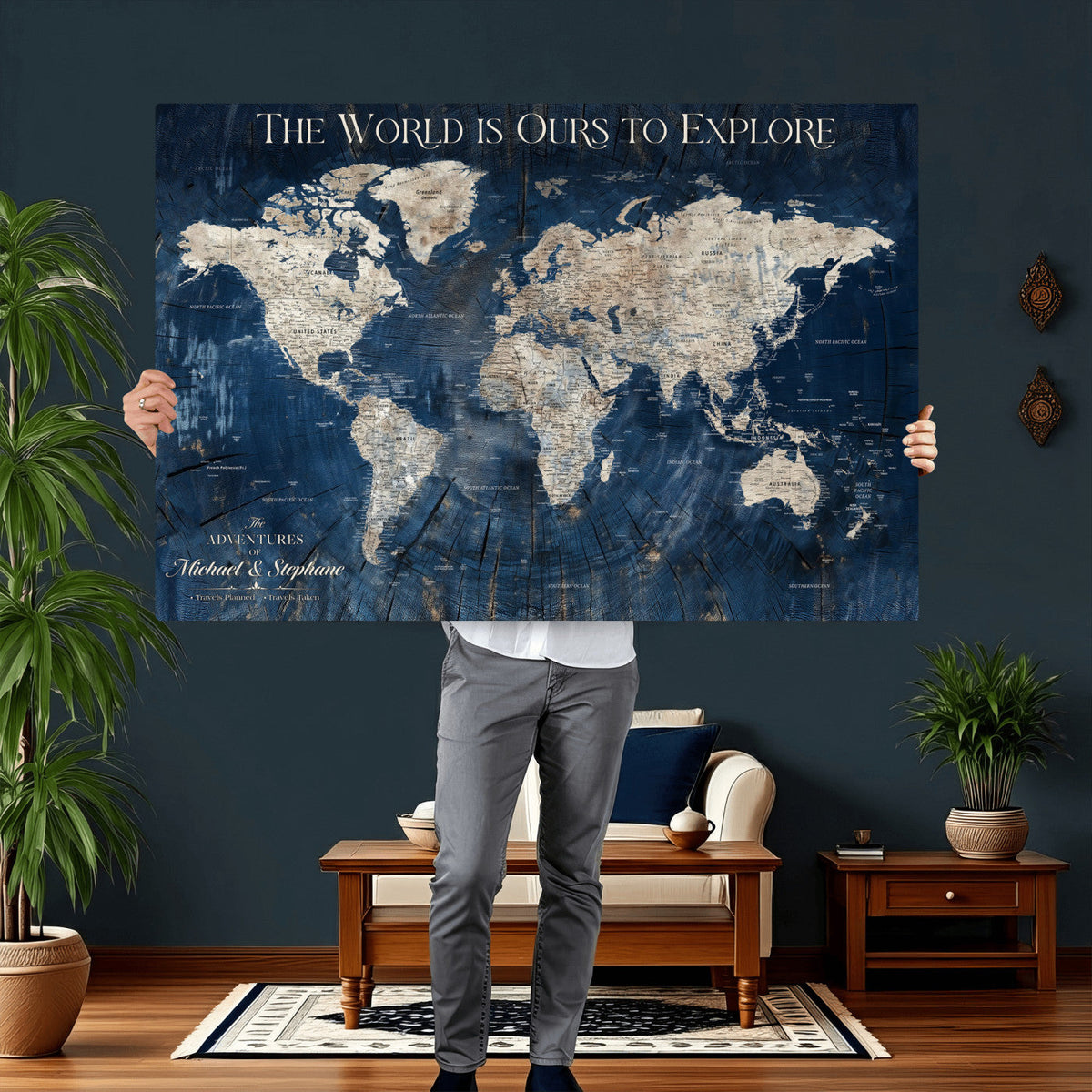 Custom Push Pin Travel Map Wall Art Canvas Print –