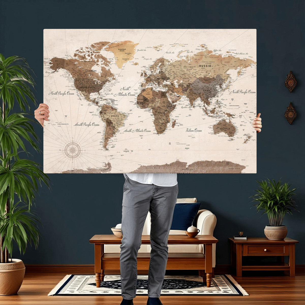 World Map Canvas Print – Framed Detailed Map of the World