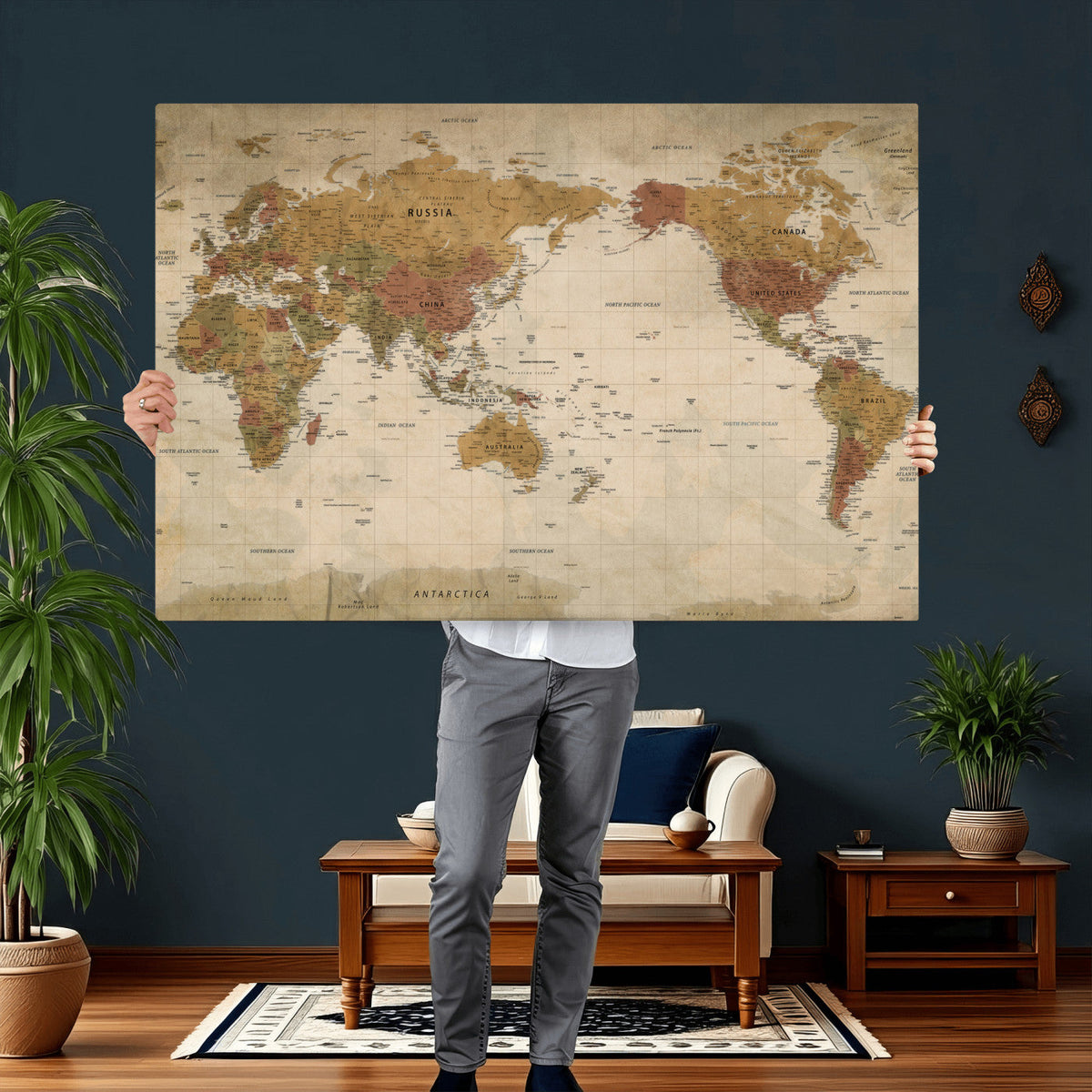 Vintage Detailed World Map Wall Art Canvas Print – Antique