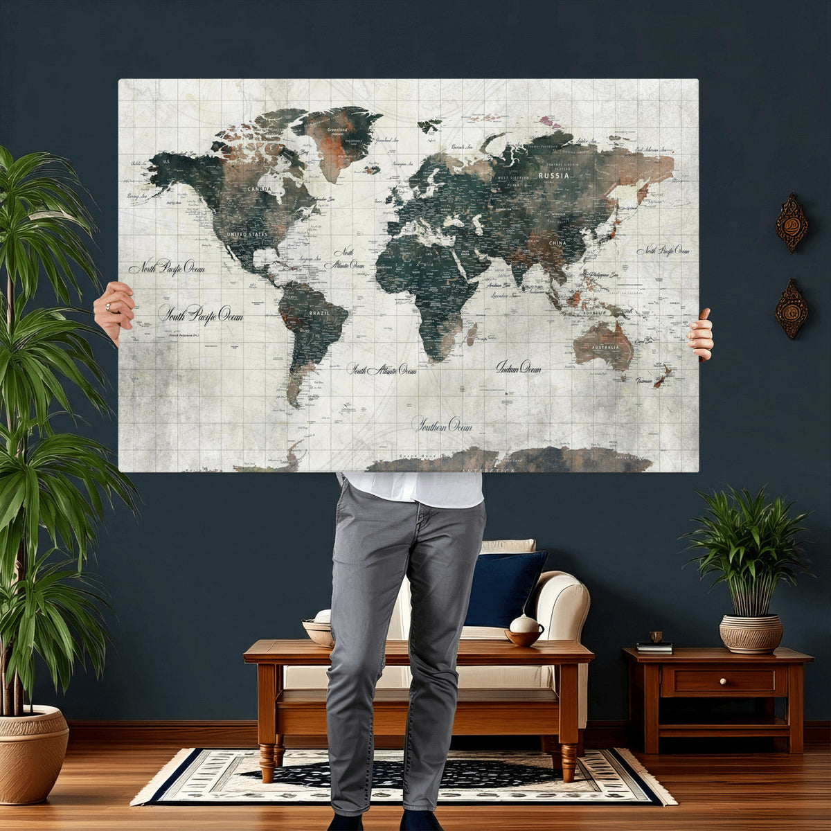 World Map Canvas Print – Framed Travel Map Wall Art for