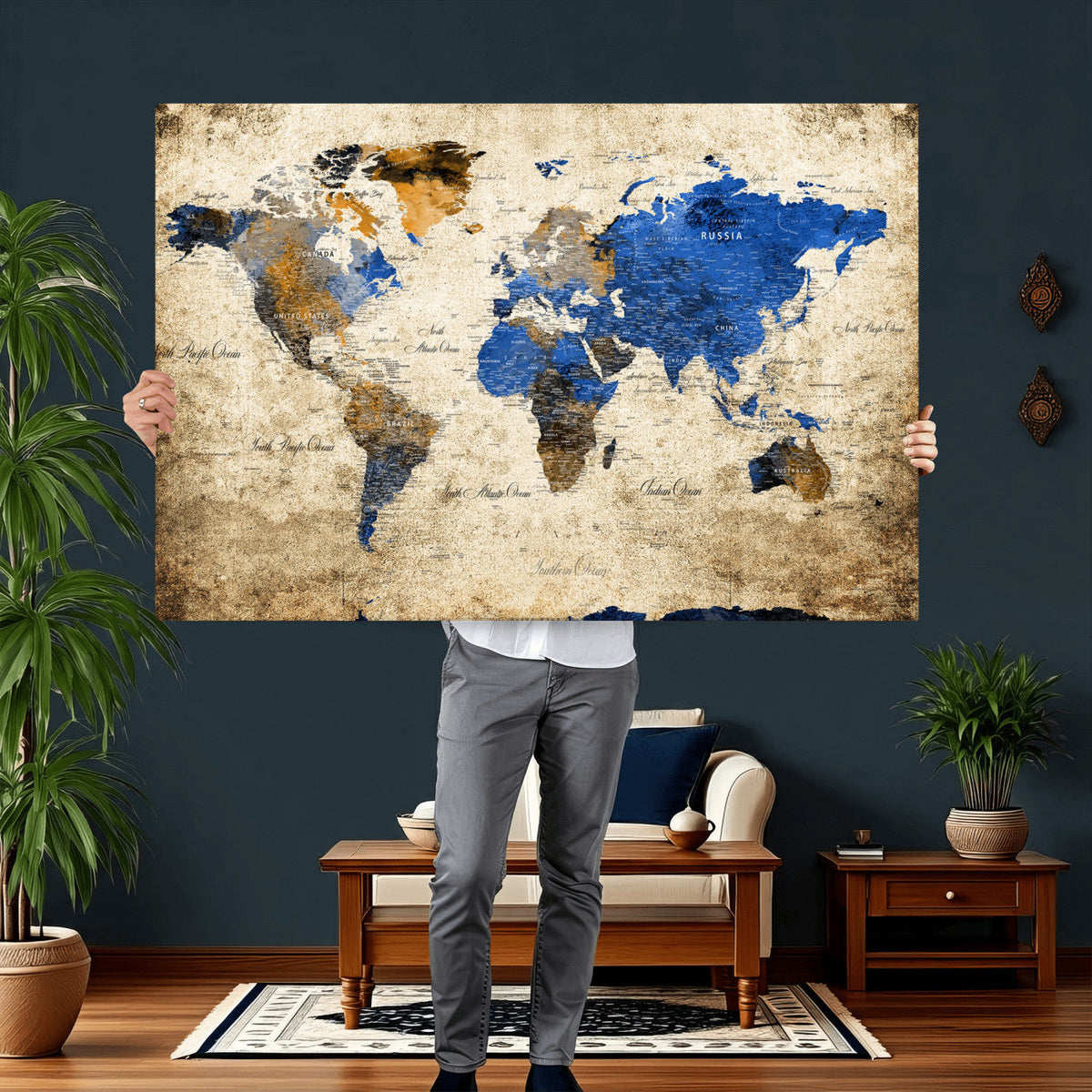 World Map Canvas Print – Colorful Abstract Travel Map,