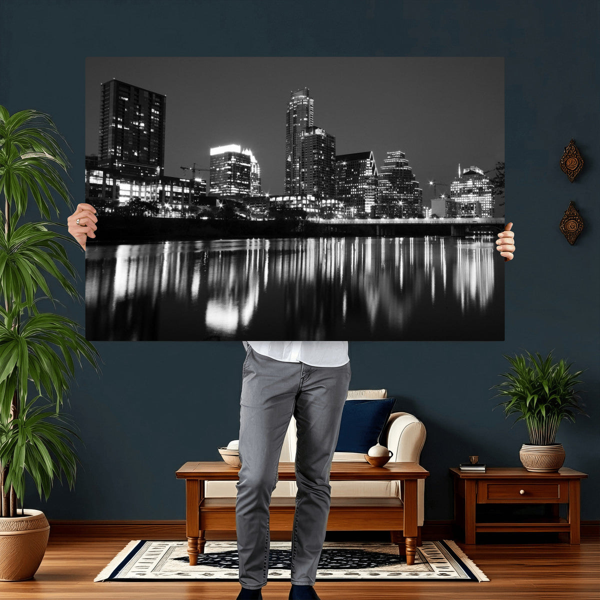 Austin Skyline Wall Art Canvas Print, Austin Downtown Night