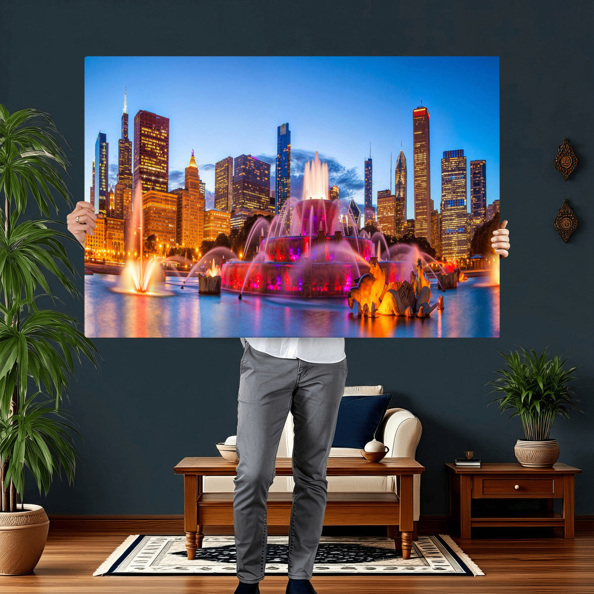 Chicago Wall Art Canvas Print, Chicago City Downtown Night