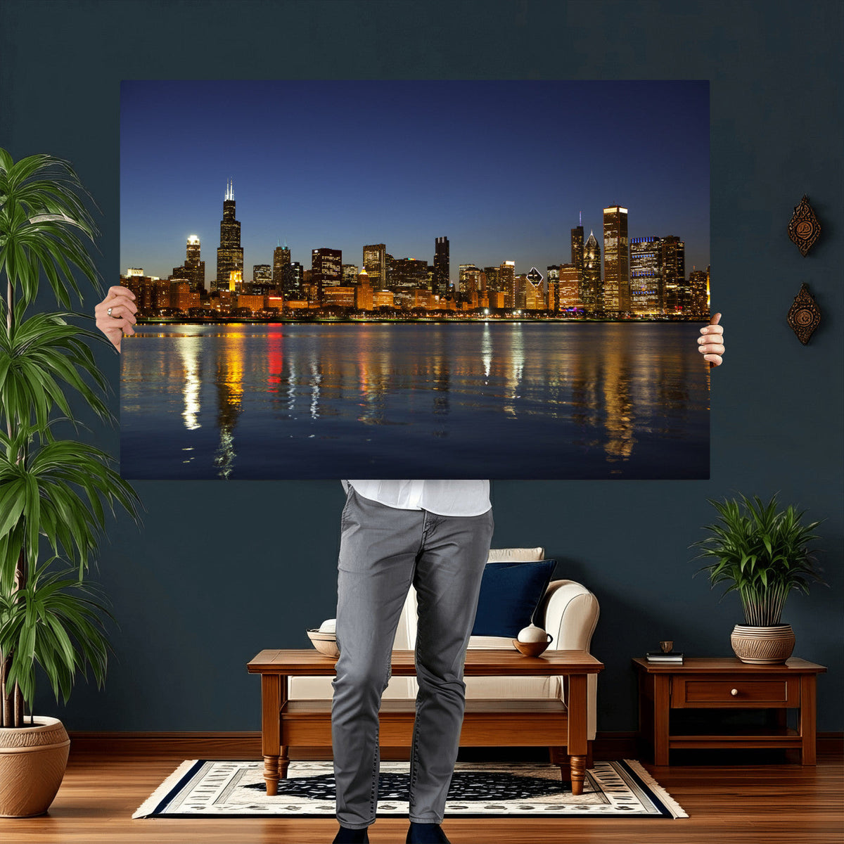 Chicago Wall Art Canvas Print - Chicago City Downtown Night