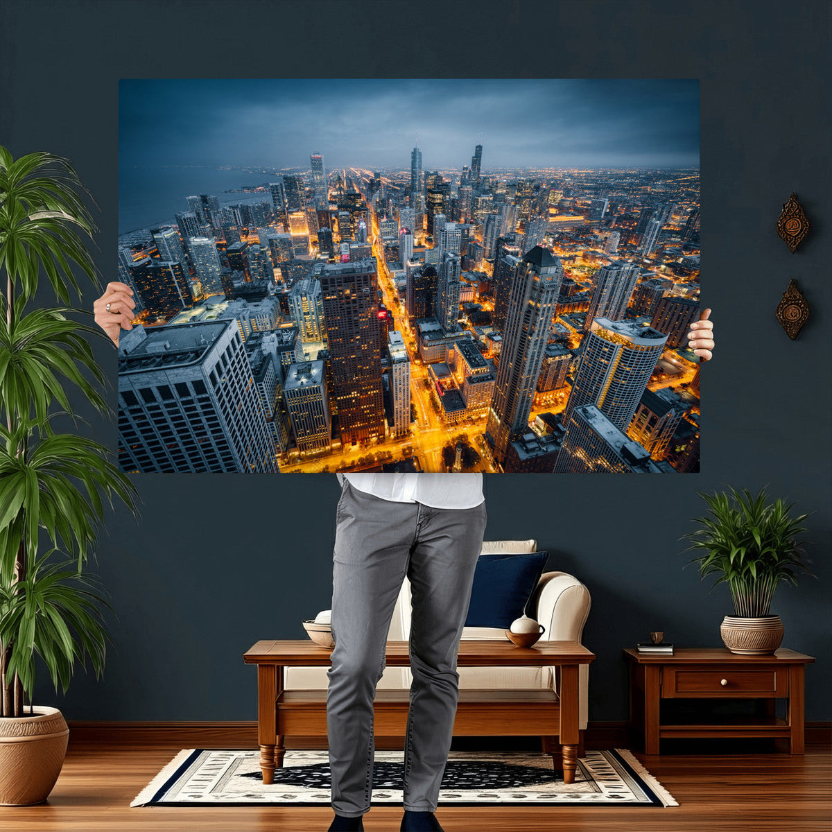 Chicago Wall Art Canvas Print - Chicago City Downtown Night