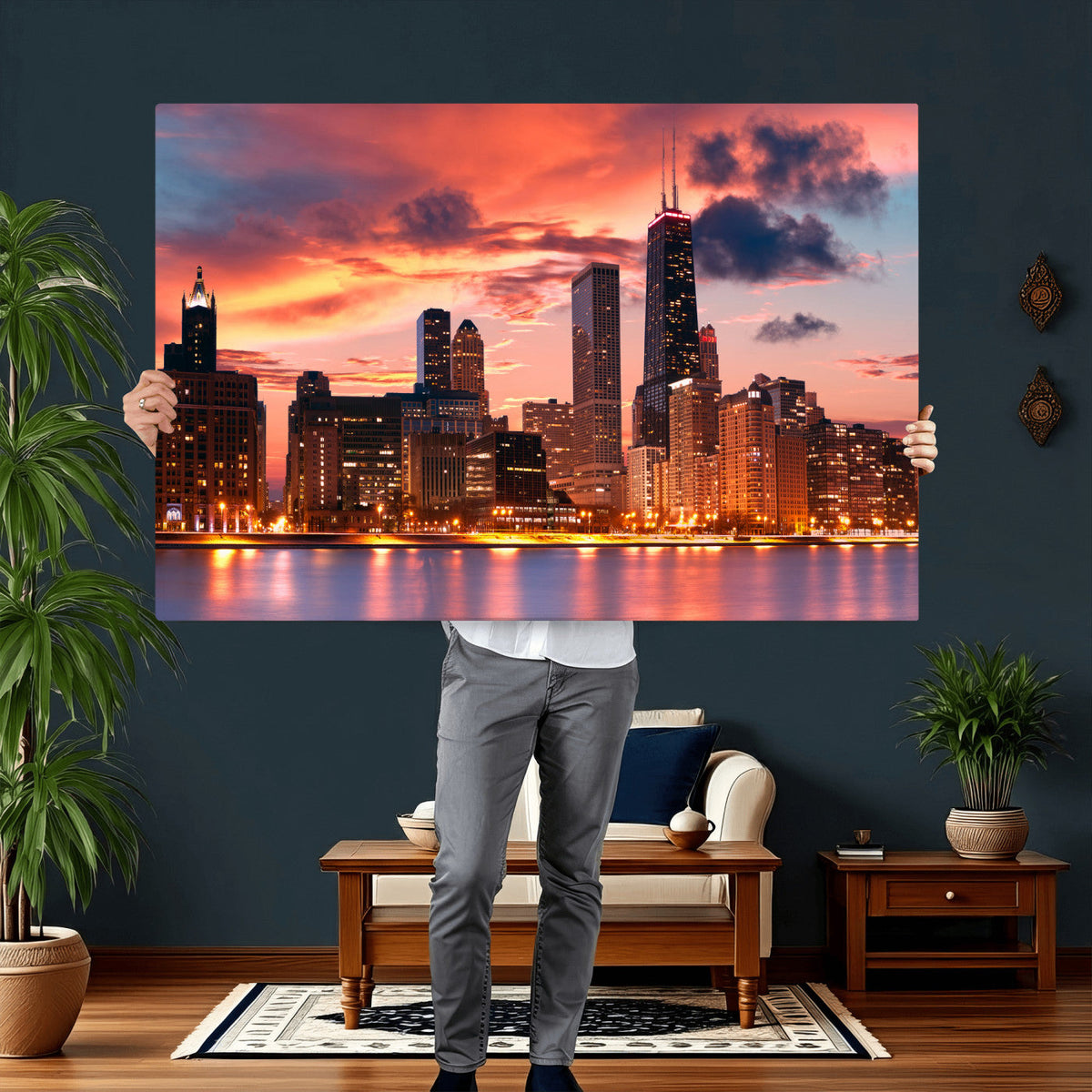 Chicago Wall Art Canvas Print - Chicago City Downtown Night