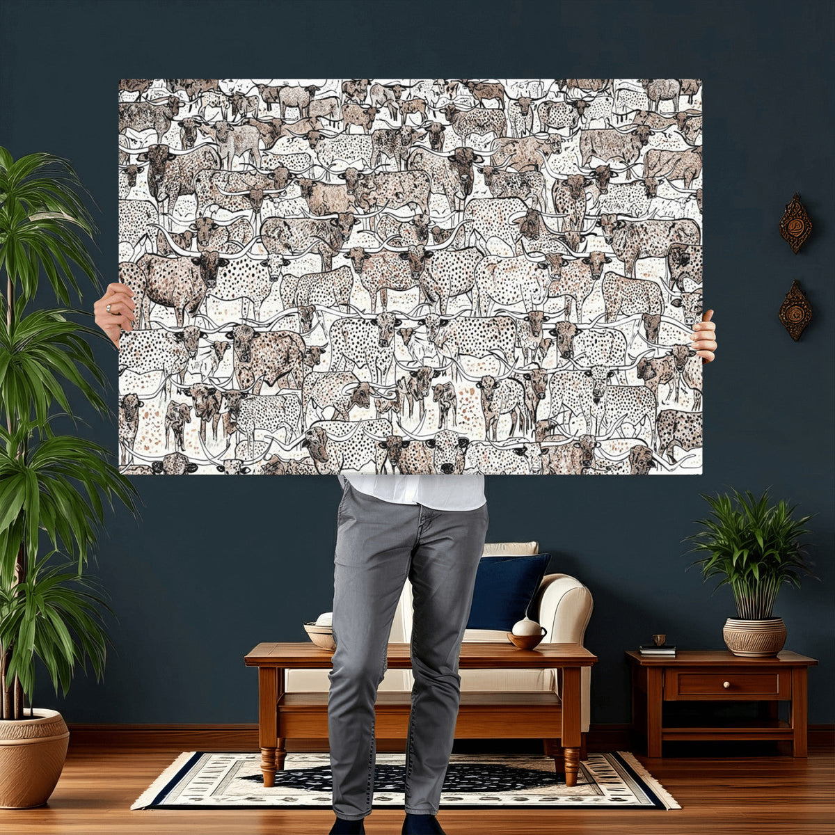 Abstract Texas Cow Wall Art Canvas Print - Farm Longhorn