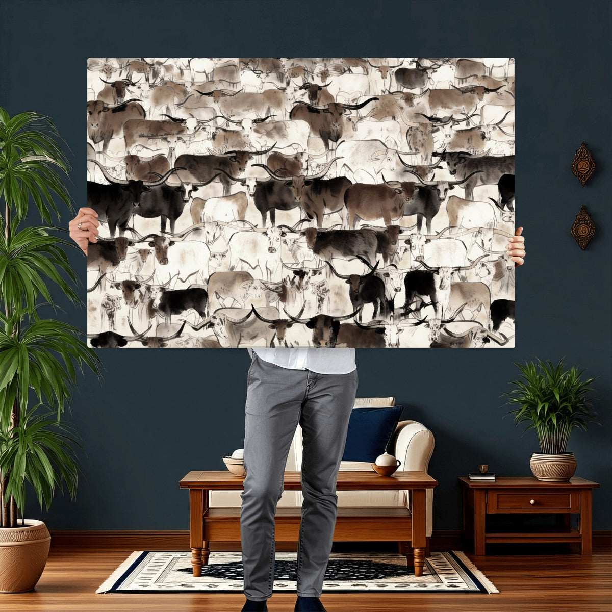 Abstract Texas Longhorn Print - Longhorn Herd Print for