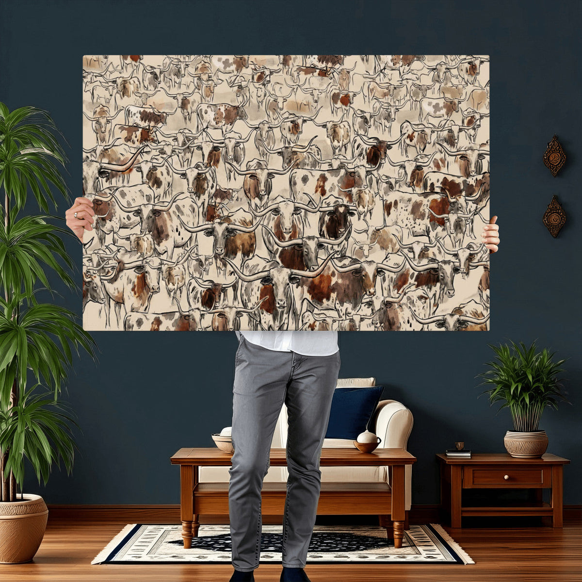 Abstract Longhorn Wall Art Canvas Print - Farm Animal
