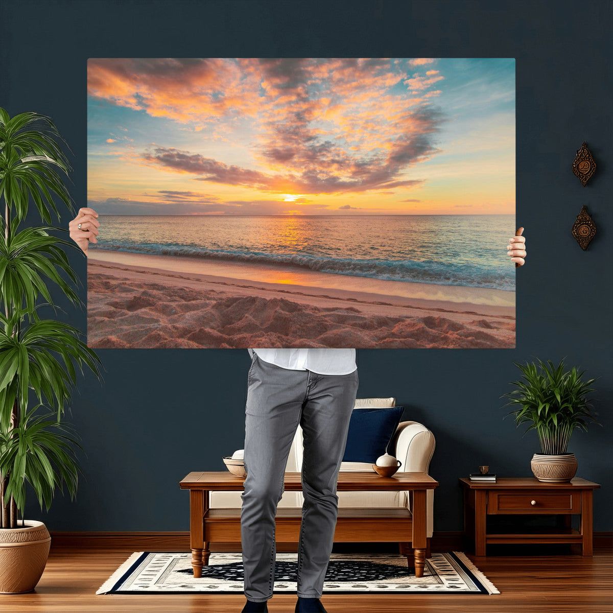 Sunset Beach Wall Art Canvas Print – Soft Coastal