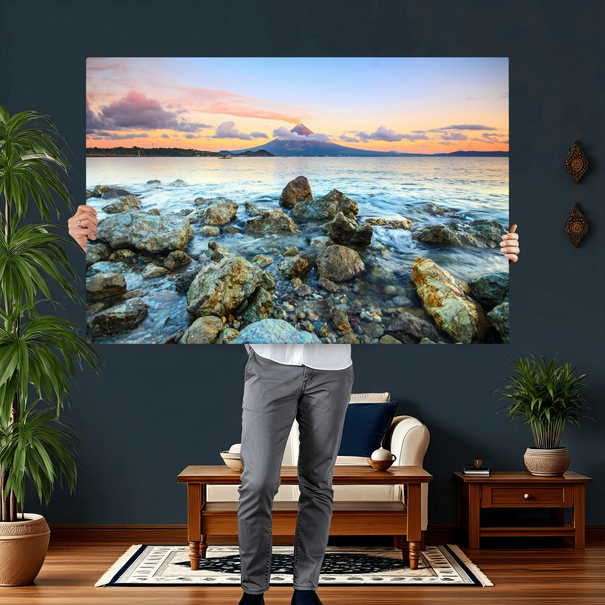 Mayon Volcano Seascape Wall Art Canvas Print, Tropical Ocean