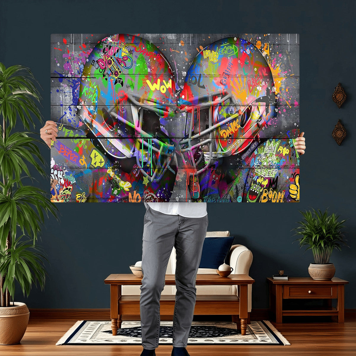 Graffiti Football Helmets Wall Art Canvas Print, Urban