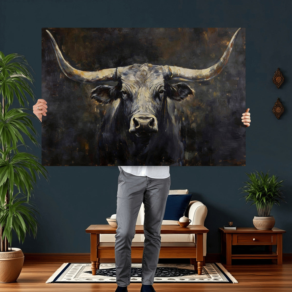 Rustic Longhorn Bull Wall Art Canvas Print – Vintage Western