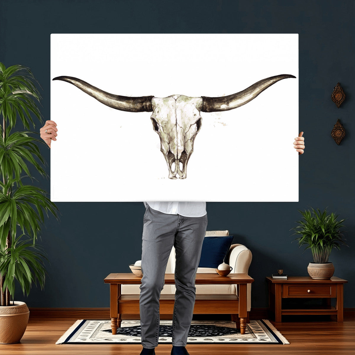 Longhorn Skull Wall Art Canvas Print – Rustic Western
