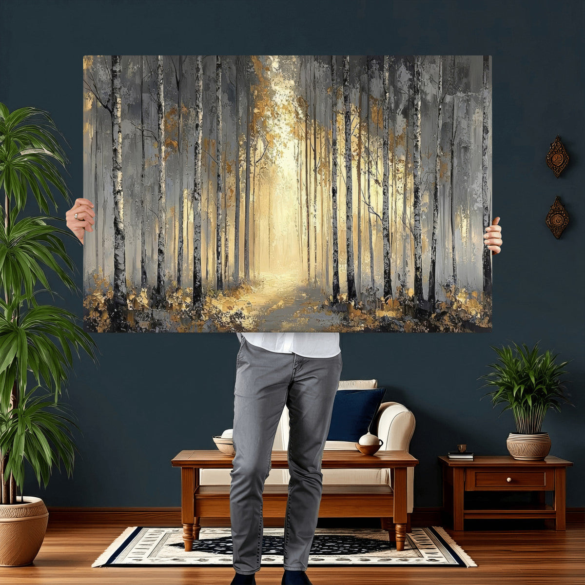 Abstract Birch Forest Wall Art Canvas Print – Modern Neutral