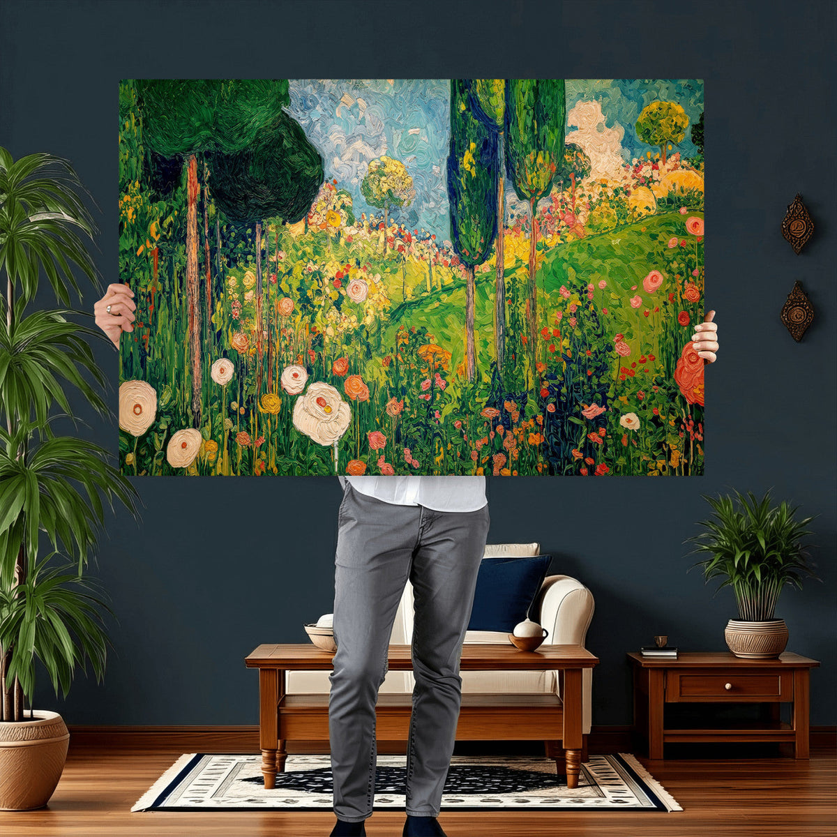 Gustav Klimt Boho Mountain Landscape Large Wall Art,
