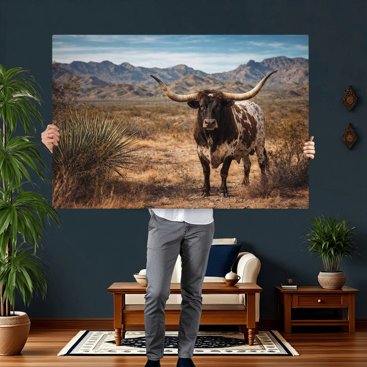 Texas Longhorn Canvas Wall Art Western Bull Desert Moody