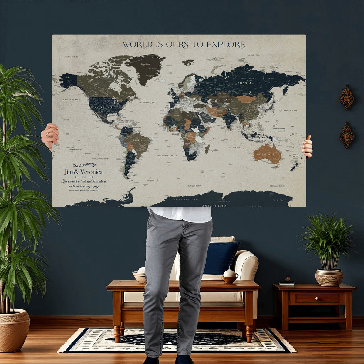 Custom Push Pin World Map Wall Art Canvas Print –