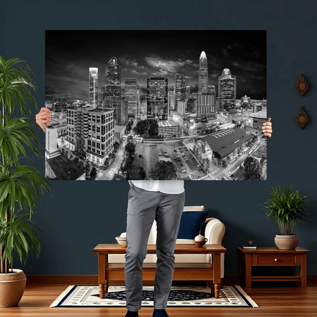 Charlotte Skyline Canvas Wall Art Print – North Carolina Cityscape Photography Print