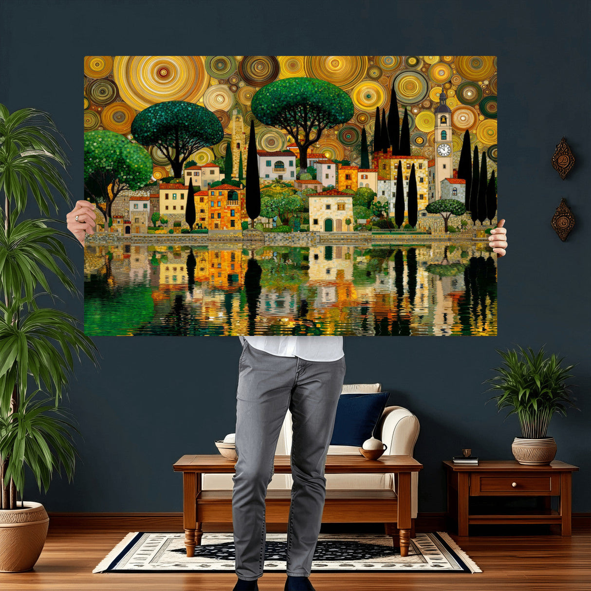 Gustav Klimt Golden Cityscape Wall Art Canvas Print,
