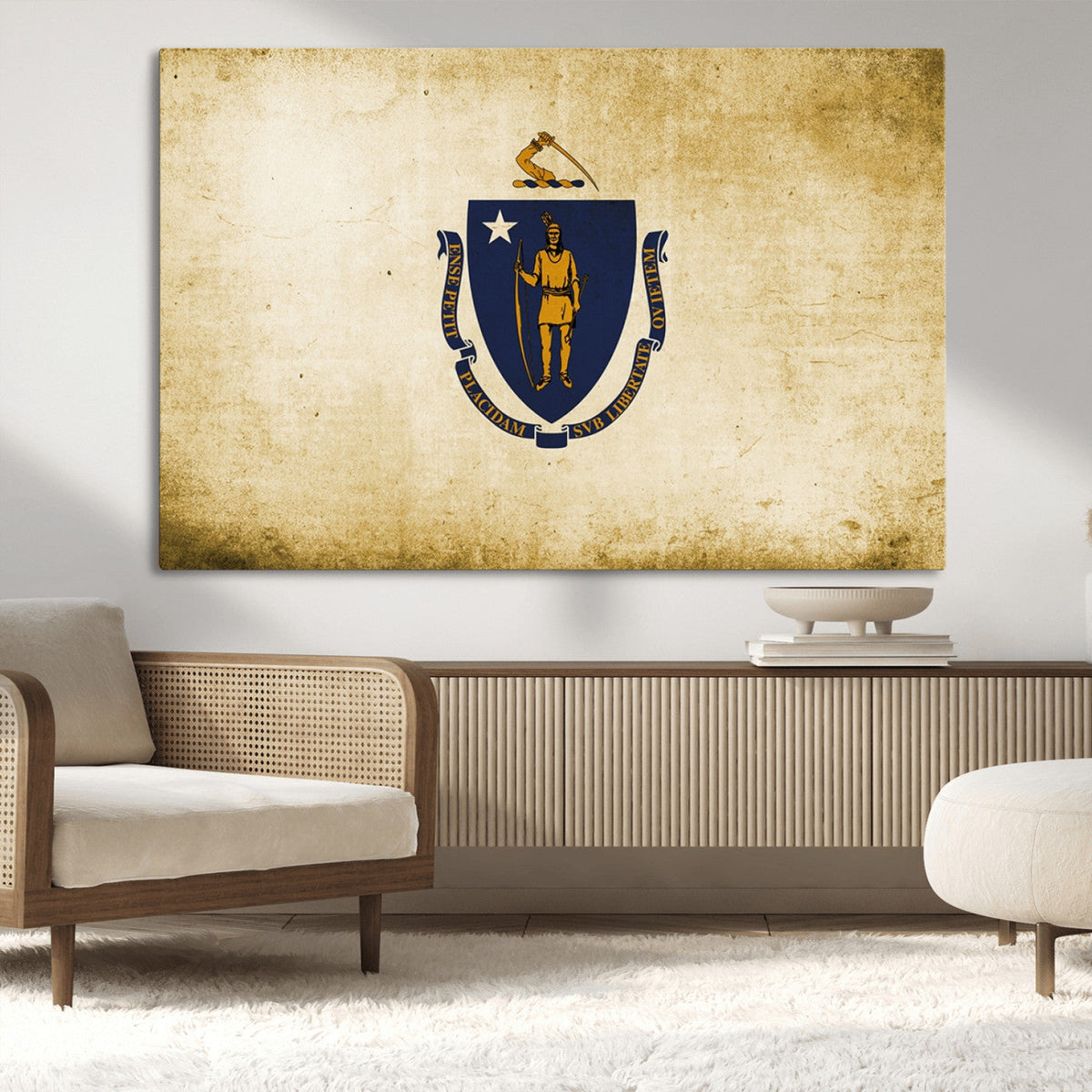 Massachusetts Flag Wall Art Canvas Print