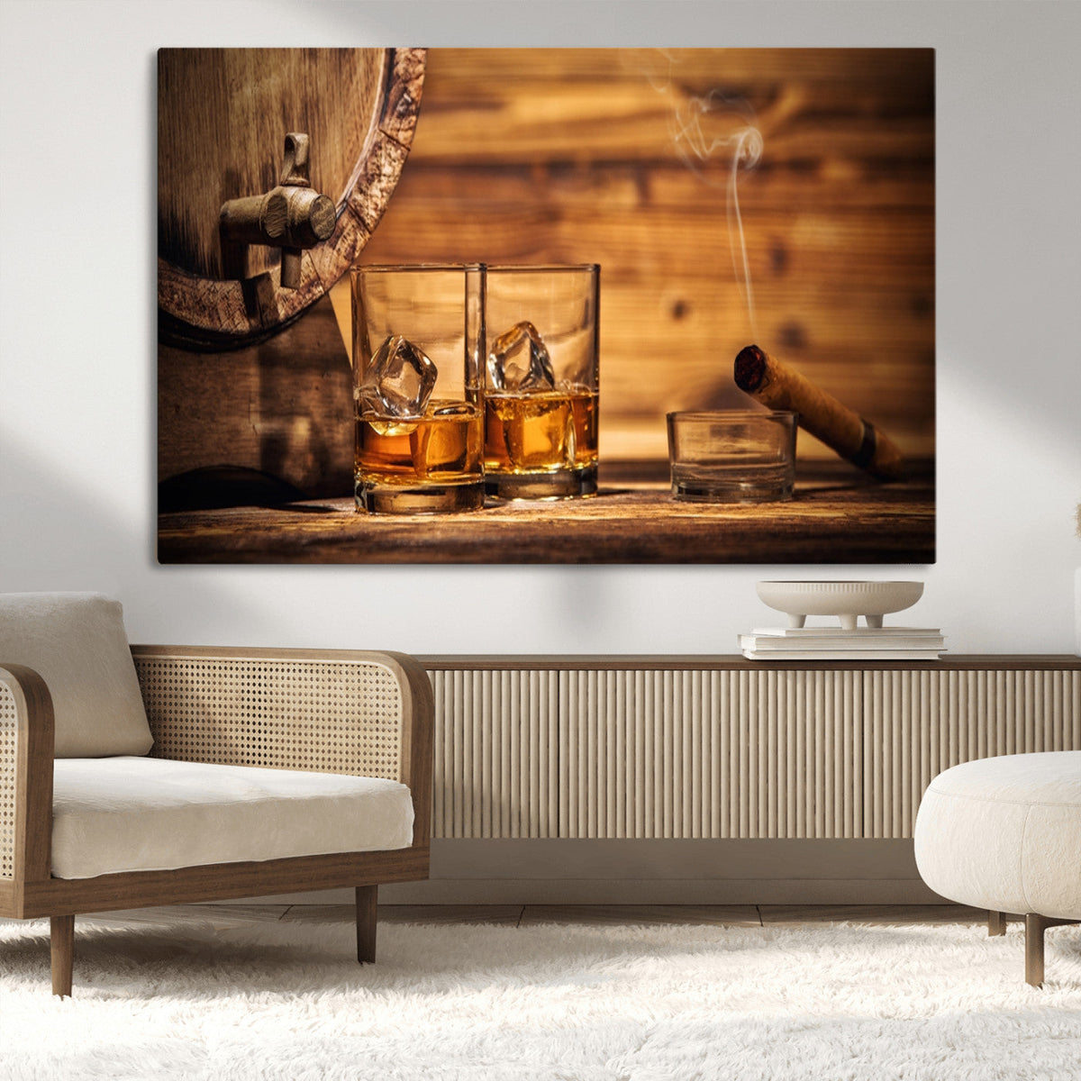 Rustic Whiskey and Barrel Canvas Print