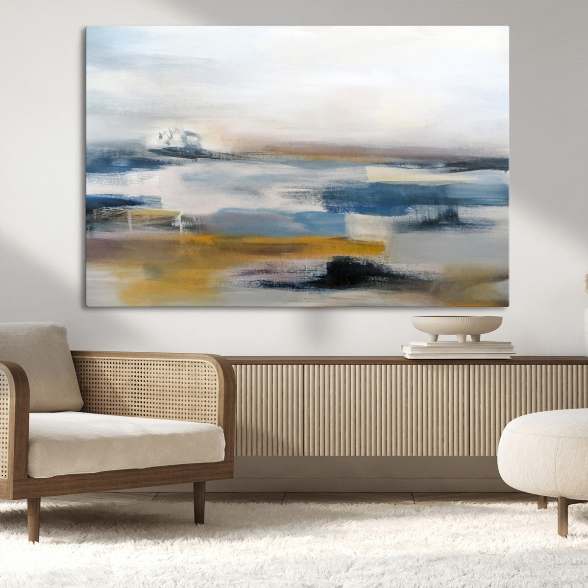 Abstract Landscape Wall Art Canvas | 3 Panel Modern Blue,