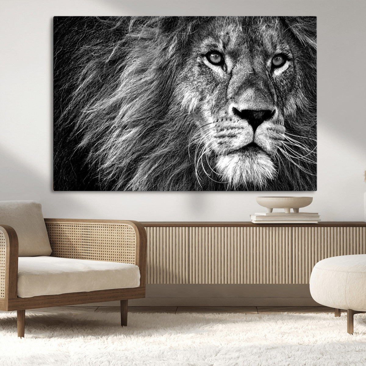 Black and White Lion Canvas Wall Art Print – Wildlife
