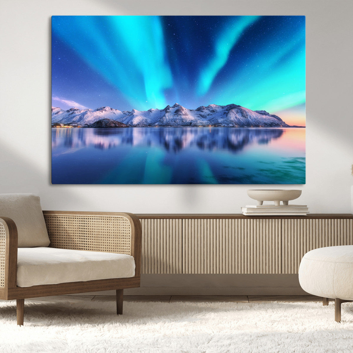 Northern Lights above Mountain Wall Art, Northern Lights
