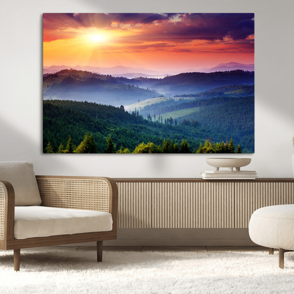 Mountain and Sunset Wall Art Canvas Print