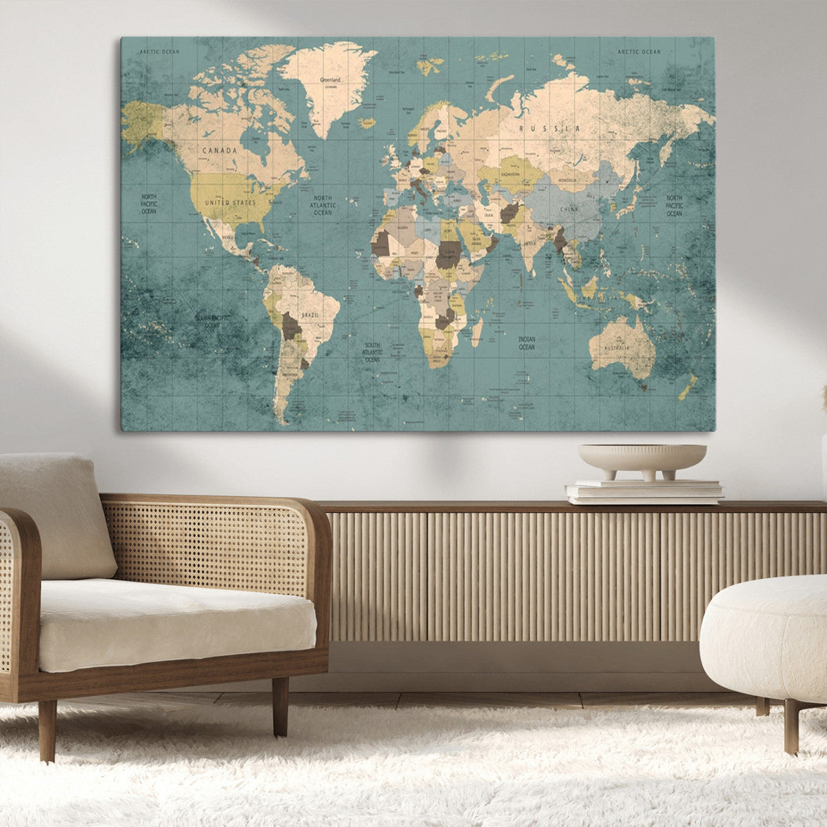 Classic World Map Canvas Print – Framed Vintage Map Wall