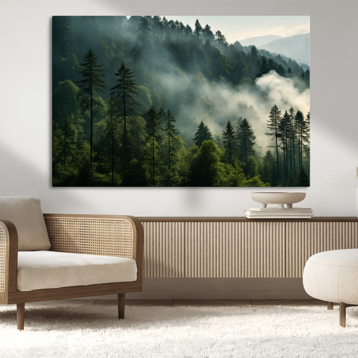 Misty Forest Wall Art Premium Canvas Print a Foggy and