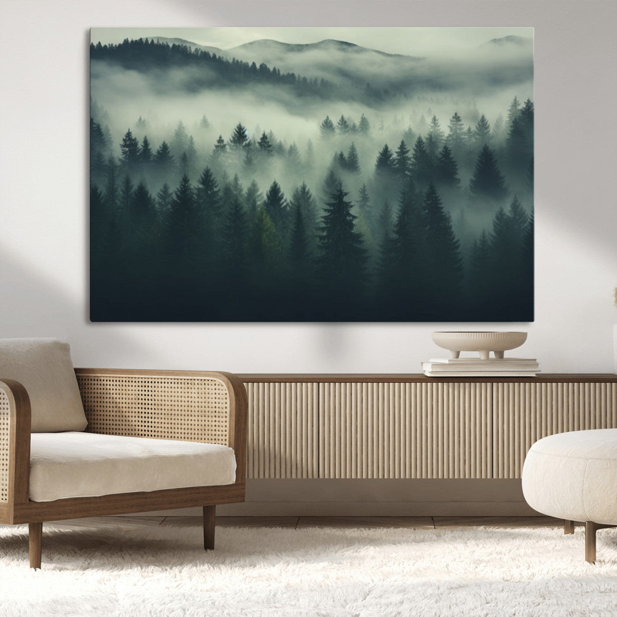 Misty Forest Wall Art Premium Canvas Print a Foggy and