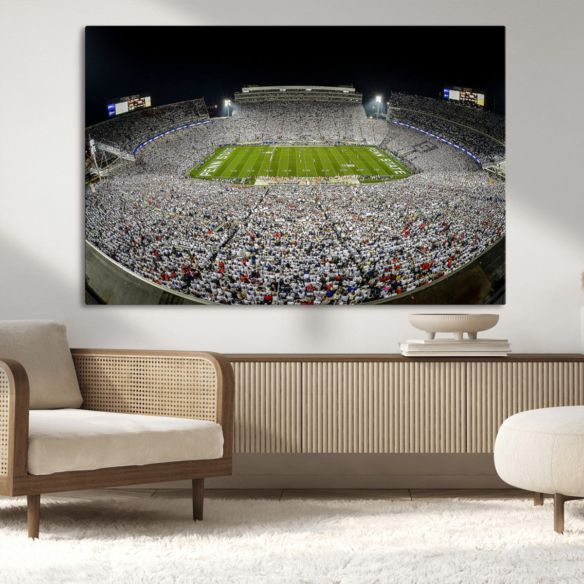 Beaver Stadium Night Game Triple Canvas Wall Art - Penn