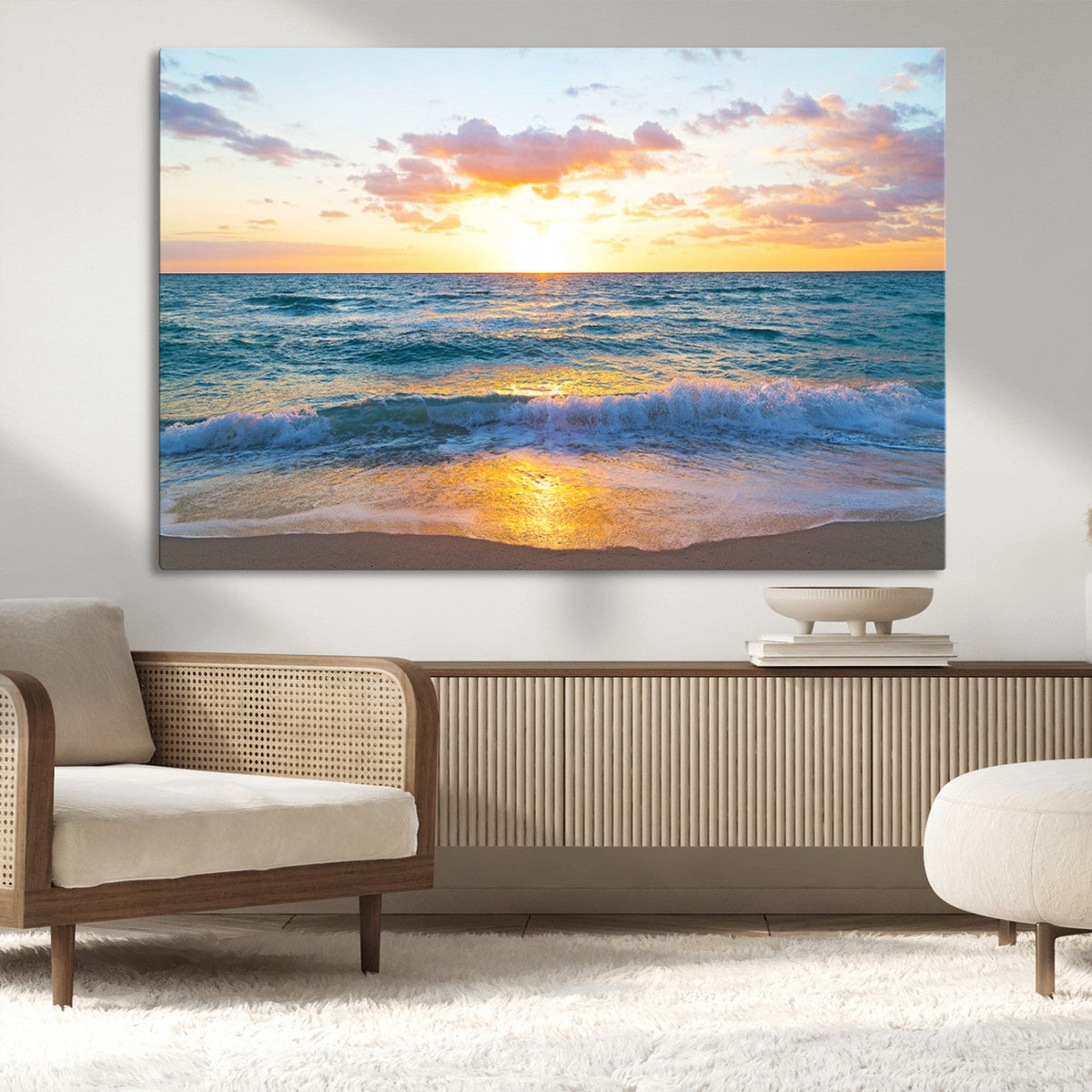 Golden Sunset Over Ocean Waves - Serene Coastal Triptych