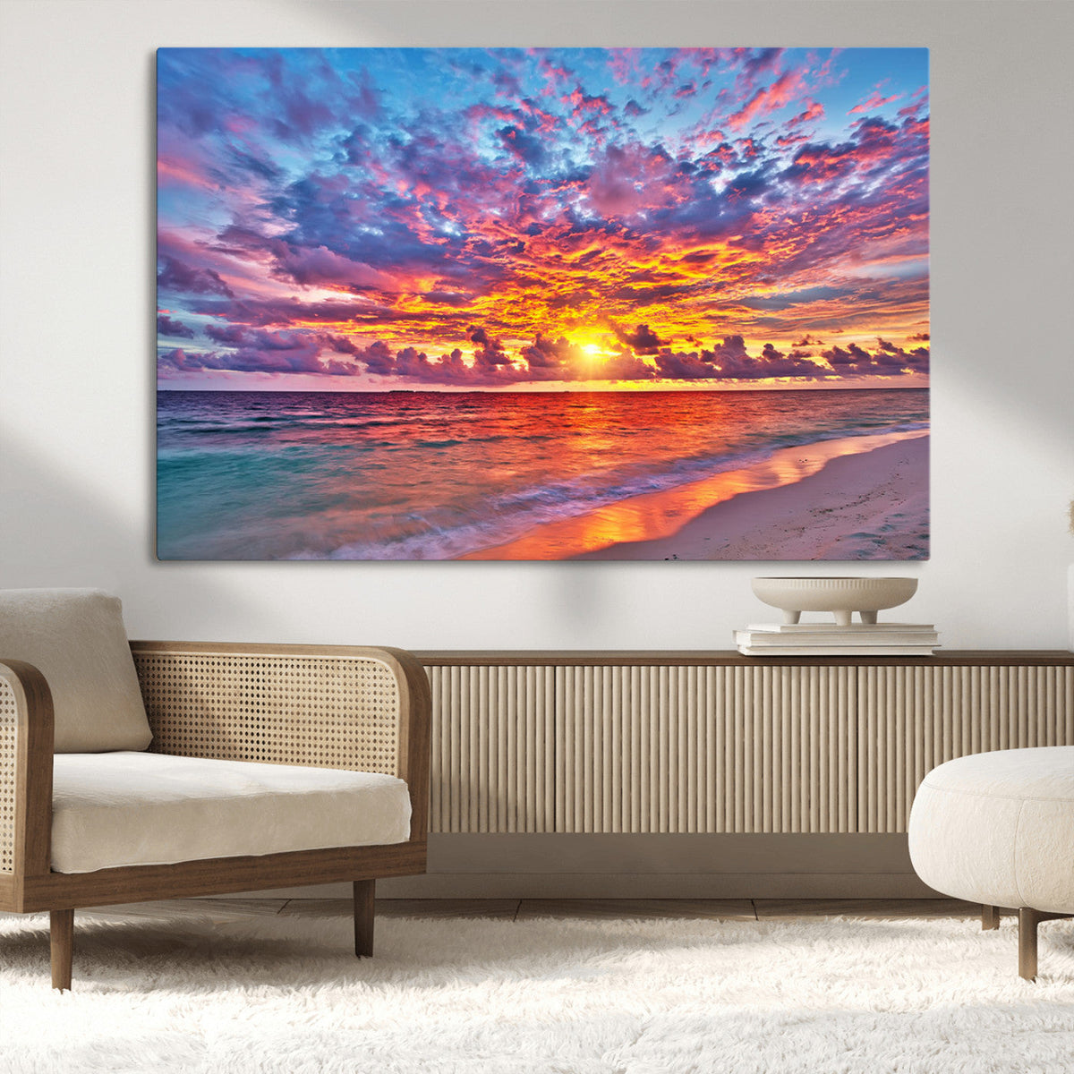 Vibrant Sunset Beach Wall Art - Ocean Sunset Canvas Print |