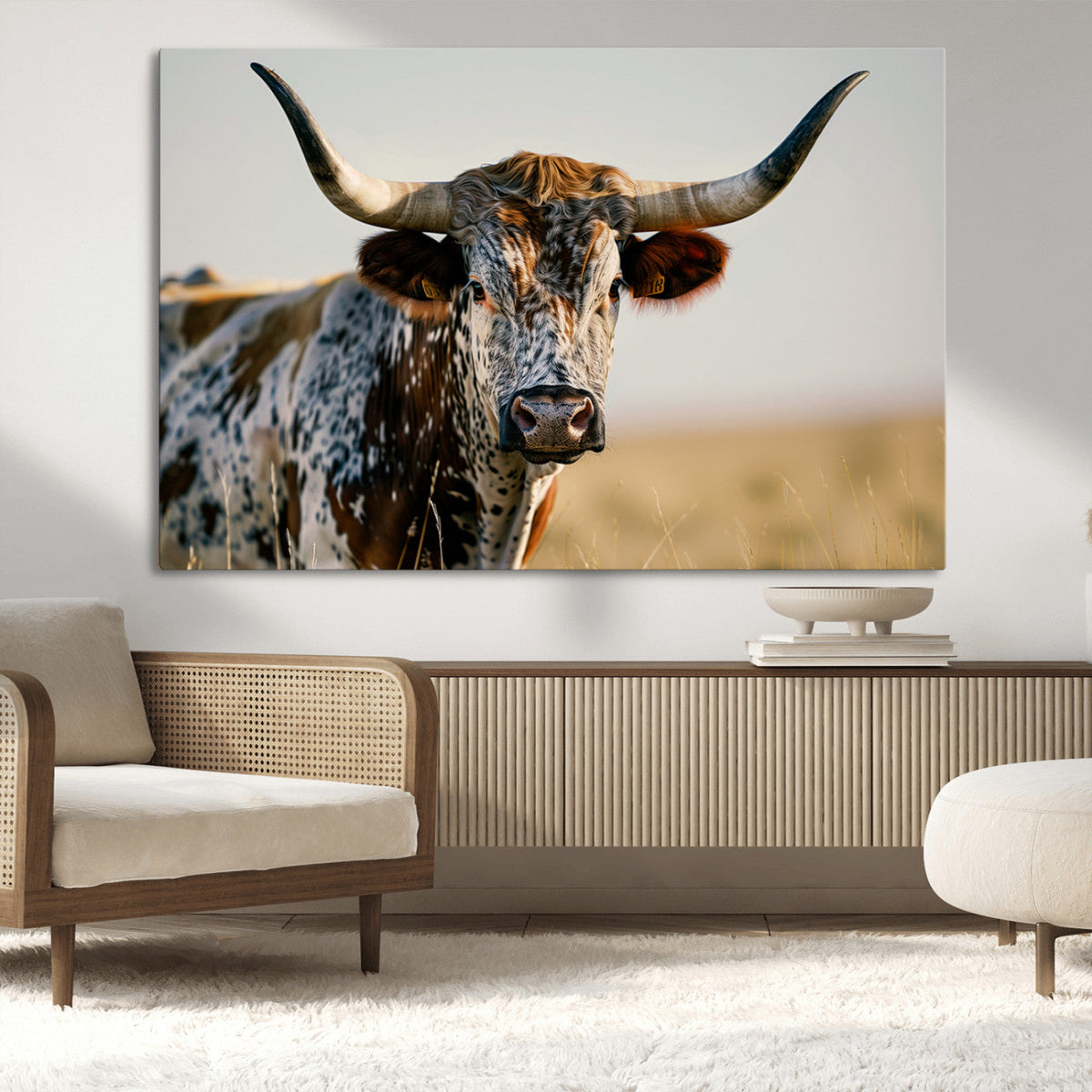 Texas Bull Longhorn Wall Art Canvas Print for Farm House